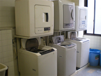 洗濯場の画像です。乾燥機つきの一層型洗濯機が3台ならんでいます。